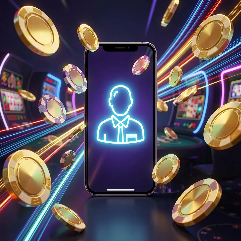 3SDB fast casino login banner featuring a smartphone with a bright user icon, speed light trails, and golden coins and chips flying around in a modern neon casino style